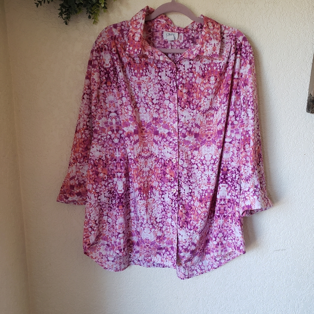 Only Necessities Plus Size 22/24 1X Pink Floral Button Up Blouse